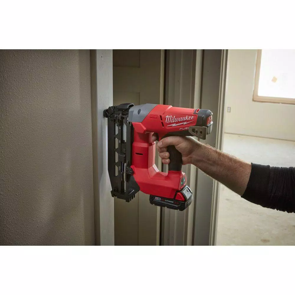 Milwaukee M18 FUEL 16-Gauge Cordless Straight Finish Nailer Kit w/ 2.0 Ah Battery, Charger & Bag
