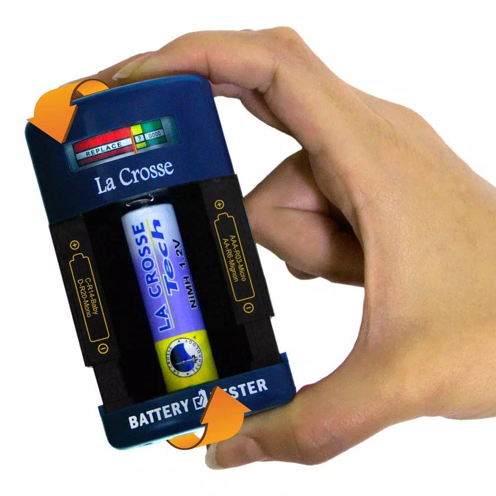 La Crosse Technology La Crosse 911-114 Portable Battery Tester for AAA, AA, C, D, and 9V Alkaline or Rechargeable Batteries