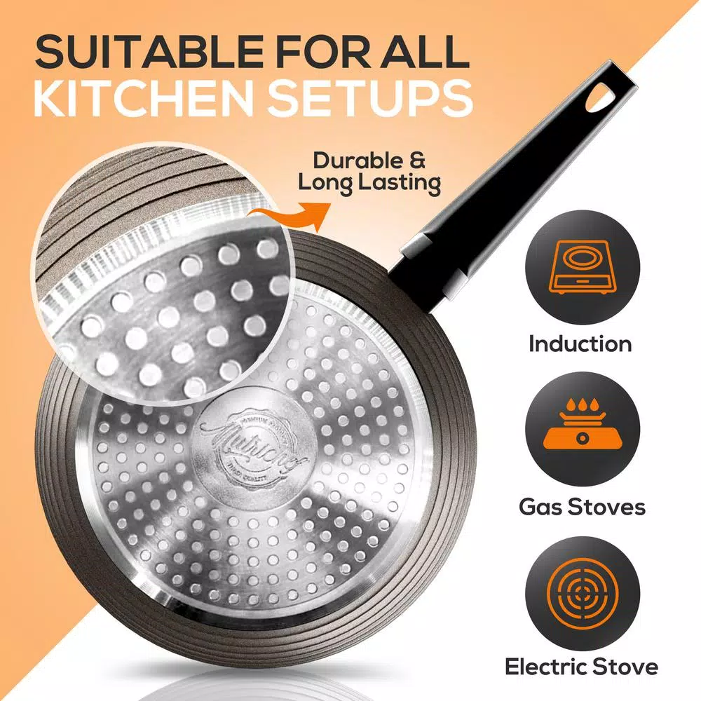 NutriChef Ridge-Line 12-Piece Aluminum Nonstick Cookware Set, Chrome