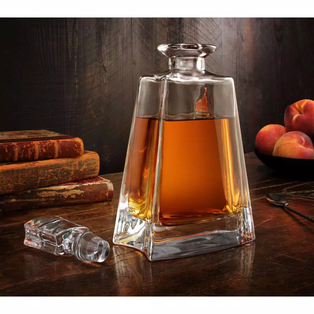 JoyJolt Luna Crystal Whiskey Decanter with Stopper, 23.5 oz Clear Rectangular Glass Decanter