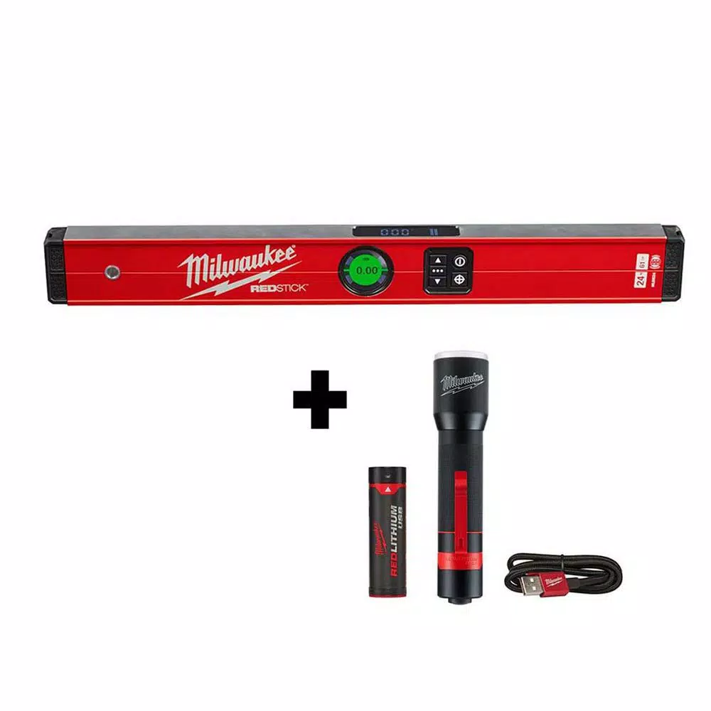 Milwaukee 24 in. Redstick Digital Box Level with PINPOINT Technology & 700 Lumen LED Flashlight Kit