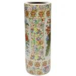Unbranded Oriental Furniture 24 in. White Satsuma Porcelain Umbrella Stand & Floor Vase with Peacock Design thumbnail 2