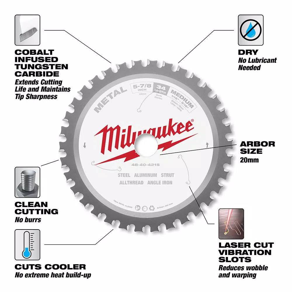 Milwaukee 5-7/8 in. 34T Carbide Metal Cutting Circular Saw Blade
