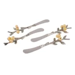 Fitz and Floyd Woodgrove 4-Piece Canape Knife Set with Antique Nickel Brass Handles thumbnail 1