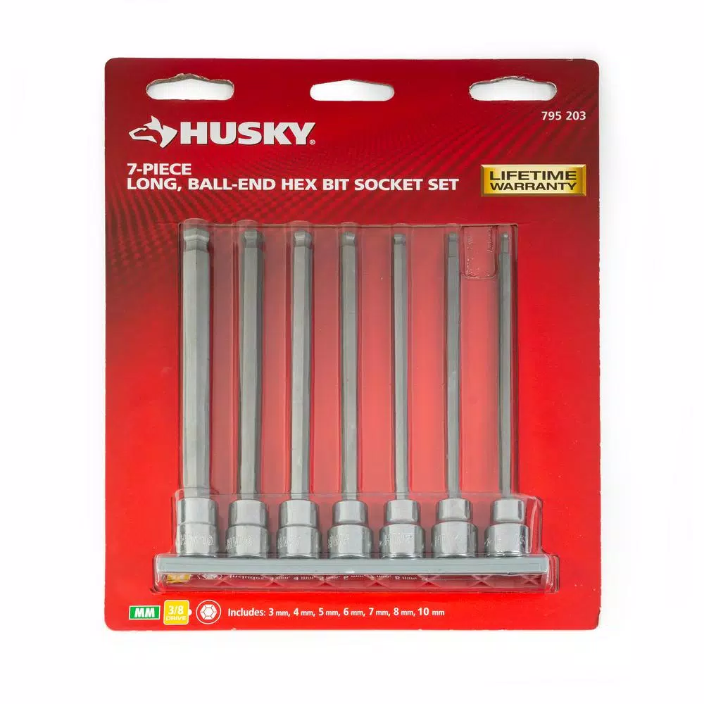 Husky 7-Piece Metric Long Ball End Hex Bit Socket Set, 3/8 in. Drive
