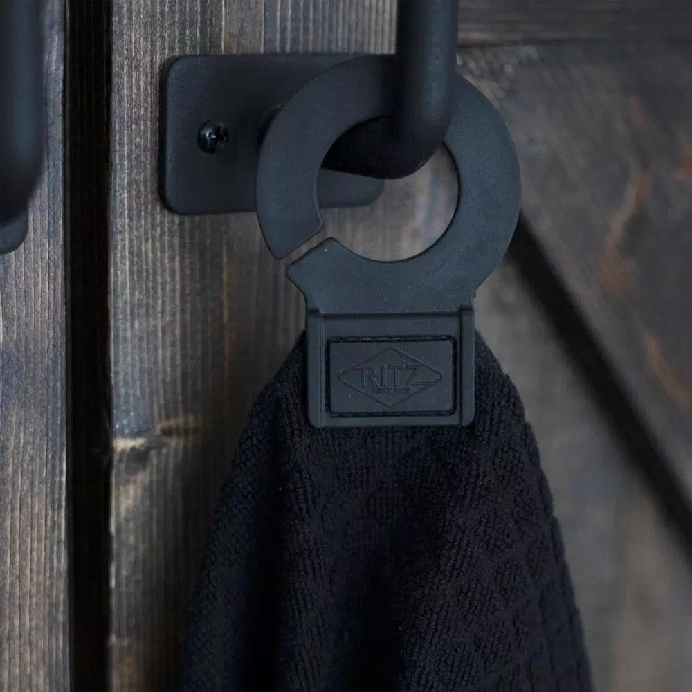 RITZ Hook and Hang Black Woven Cotton Kitchen Towels, Set of 2