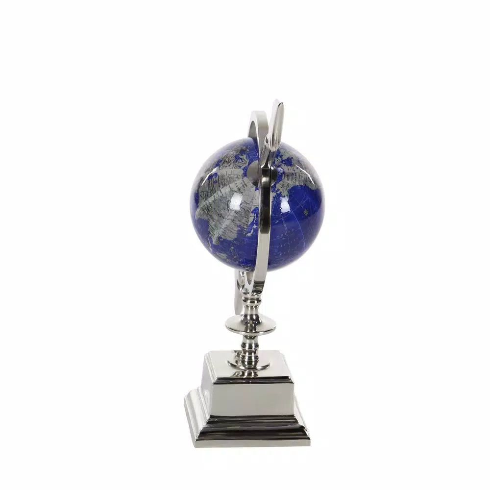 LITTON LANE Modern Reflections 14 in. Blue and Silver Decorative Aluminum and PVC Globe