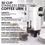 HomeCraft 30-Cup Stainless Steel Electric Coffee Urn with Reusable Filter thumbnail 4