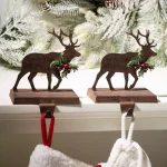 Glitzhome Wooden and Metal Reindeer Stocking Holder Set, 2-Pack Christmas Mantel Decor thumbnail 5