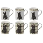 Unbranded Roy Kirkham Lucy Mug Set of 6 - Scottie Dog Fine Bone China Ceramic Mugs, 320ml thumbnail 1