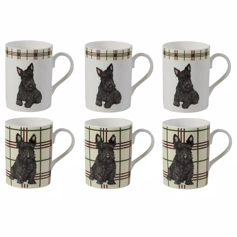 Unbranded Roy Kirkham Lucy Mug Set of 6 - Scottie Dog Fine Bone China Ceramic Mugs, 320ml