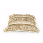 LR Home Beige and White Neutral Fringed Throw Pillow, 20 x 20 in., Geometric Embroidery thumbnail 2