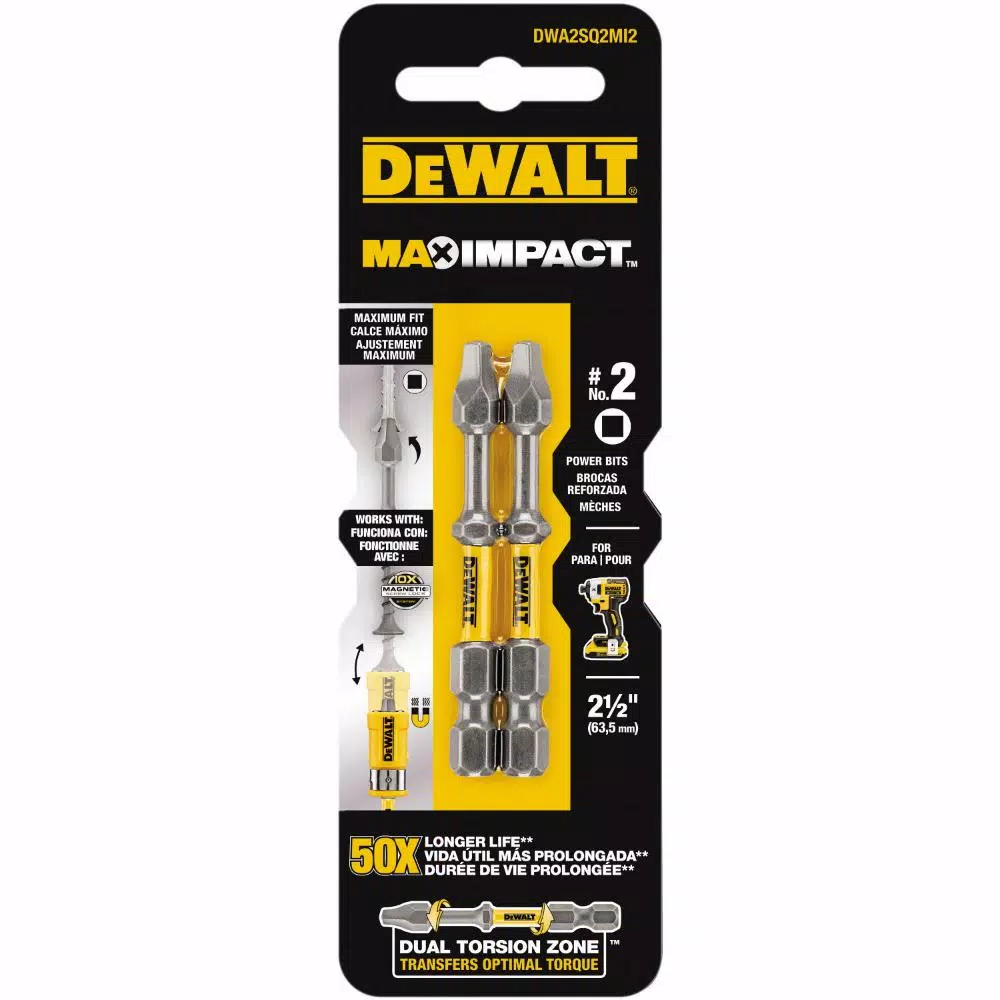 DEWALT MAX Impact 2-1/2 in. Square #2 Driver Bits, 2-Piece Set
