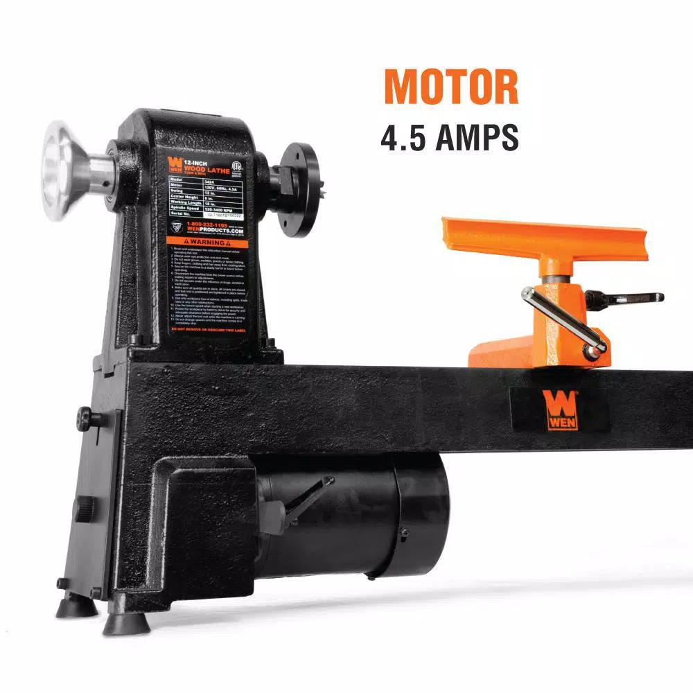 WEN 12 in. x 18 in. 5-Speed Benchtop Wood Lathe, 4.5 Amp