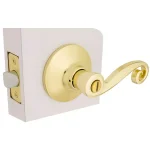 Defiant Scroll Polished Brass Privacy Lever Set for Bedroom and Bathroom Doors thumbnail 4