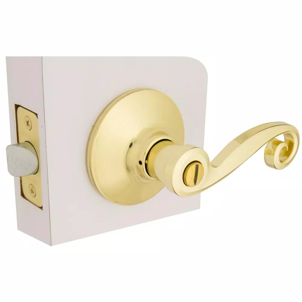 Defiant Scroll Polished Brass Privacy Lever Set for Bedroom and Bathroom Doors