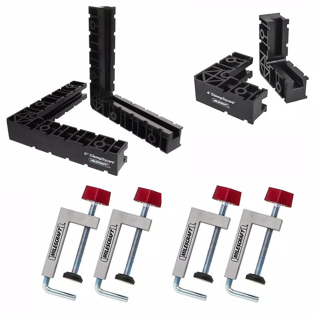 Milescraft 8-Piece Positioning Square and Fence Clamp Bundle for Woodworking Assembly