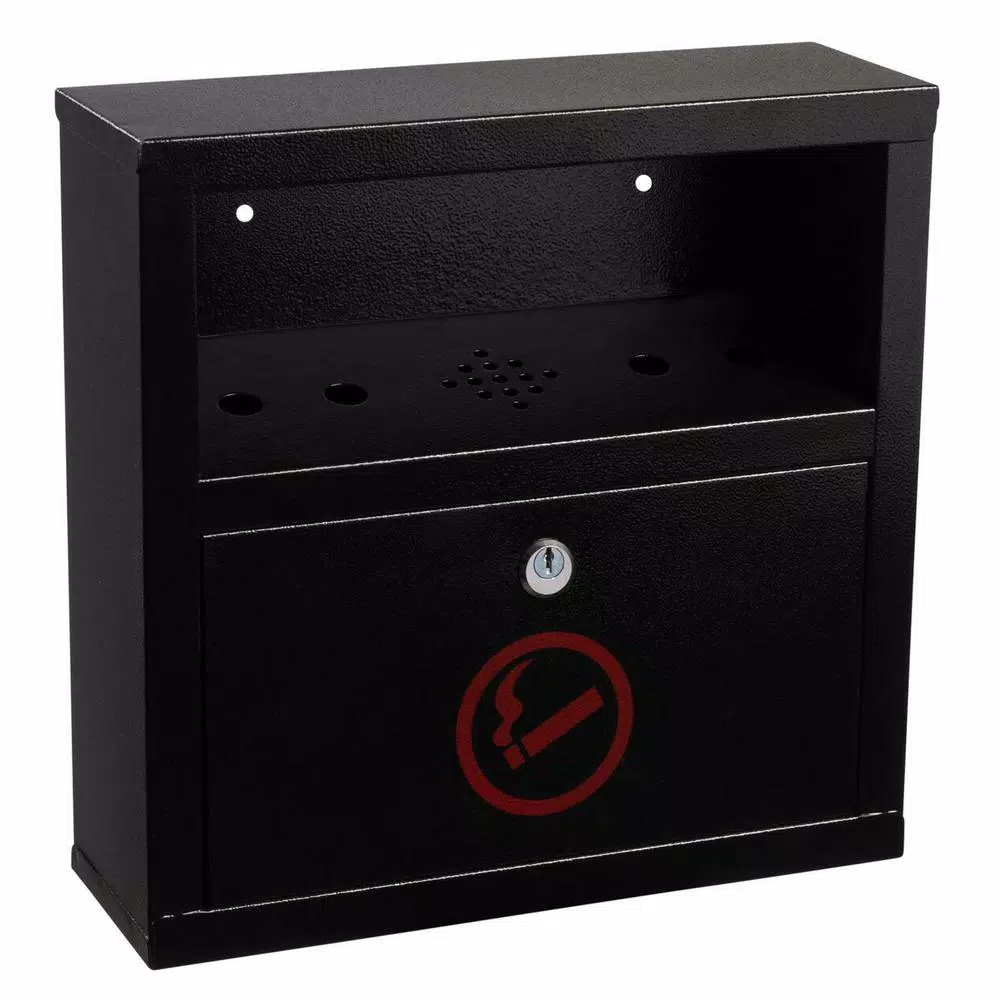Alpine Industries Quick Clean Wall-Mounted Cigarette Outdoor Ashtray, Black Stainless Steel