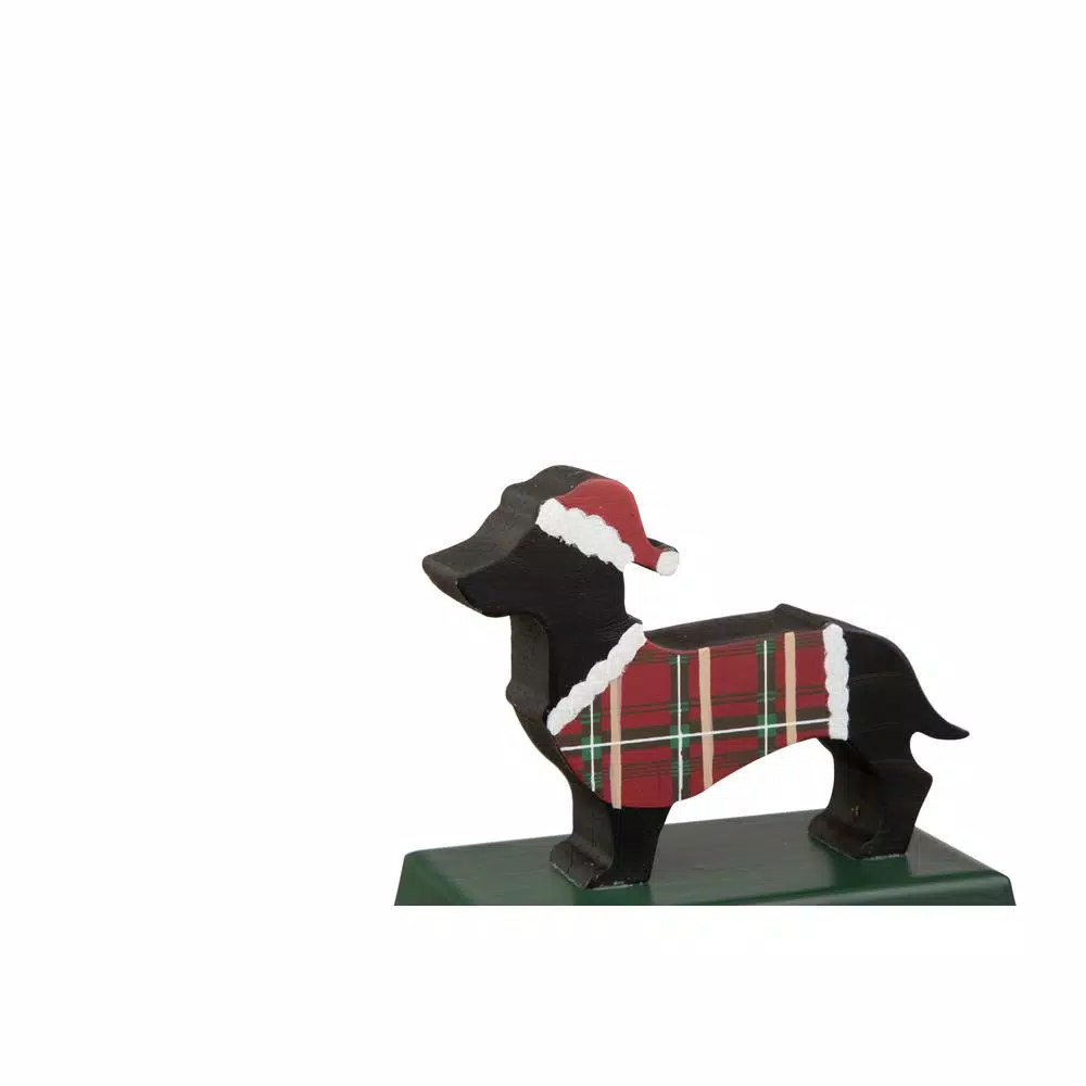 Glitzhome Dachshund Wooden and Metal Stocking Holder Set of 2 - Dog Christmas Mantel Decor