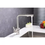 Vanity Art Brushed Nickel Single-Handle Pull Out Kitchen Faucet with 360 Degree Swivel Spout thumbnail 8