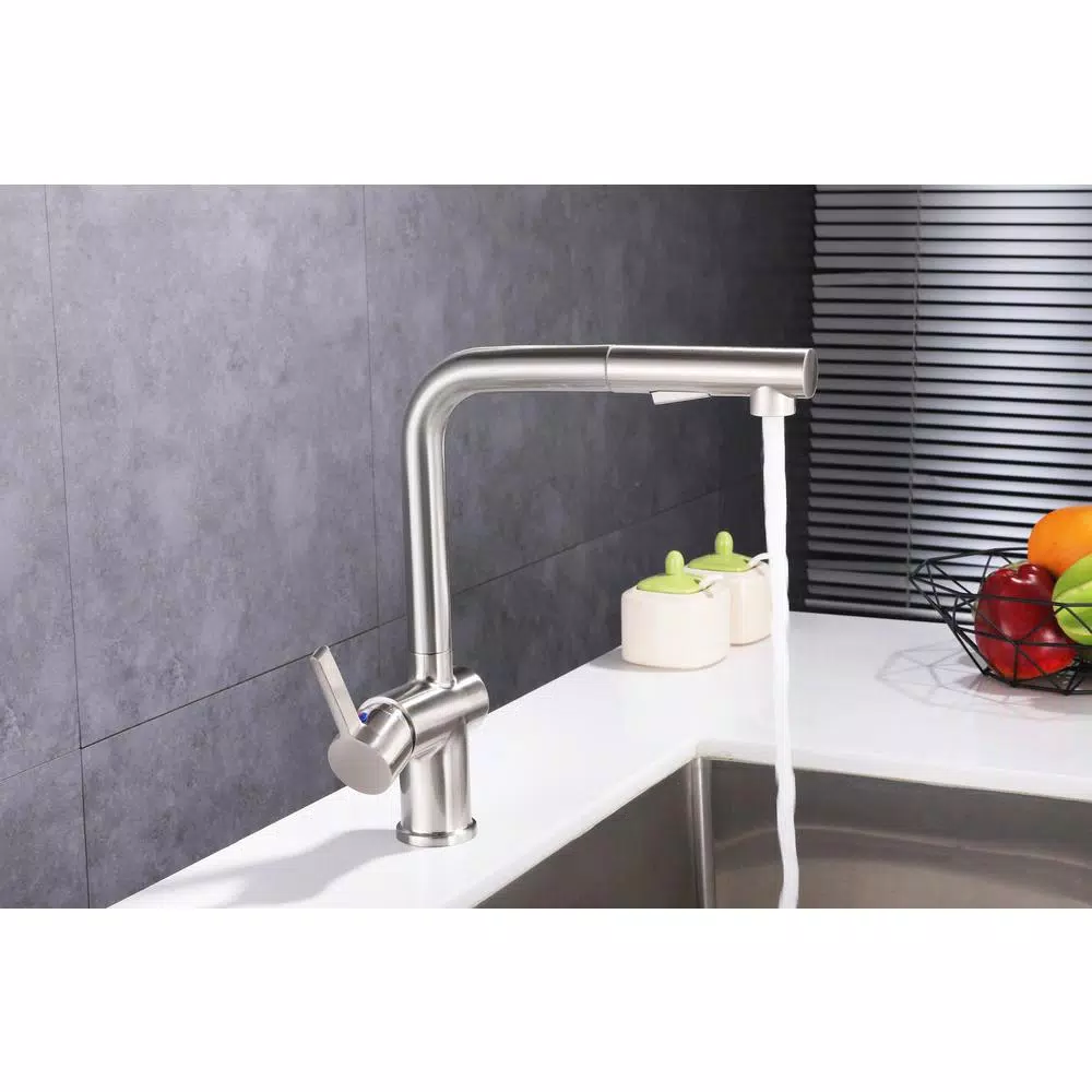 Vanity Art Brushed Nickel Single-Handle Pull Out Kitchen Faucet with 360 Degree Swivel Spout
