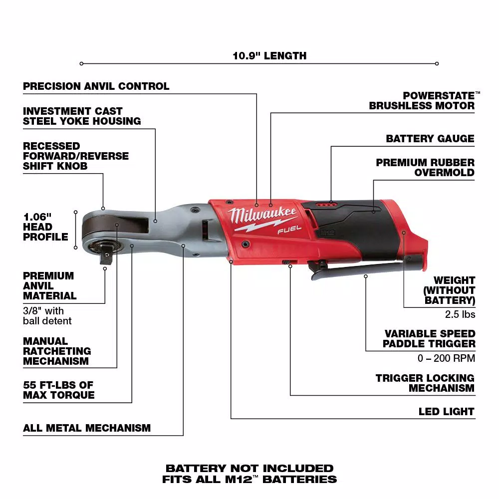 Milwaukee M12 FUEL 12V Cordless 3/8 in. Ratchet & 1/4 in. Stubby Impact Wrench Combo Kit with (2) 3.0 Ah Batteries