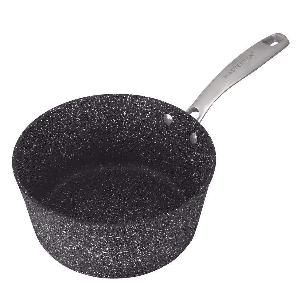 MasterPan Granite Ultra 2 qt. Cast Aluminum Nonstick Saucepan with Glass Lid, Black