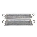 Benzara Silver Galvanized Metal Decorative Trays, Set of 2, Rectangular with Fluted Edges thumbnail 2
