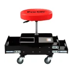 Pro-Lift Red Pneumatic Rolling Work Seat with Dual Tool Trays and Heavy Duty Casters thumbnail 3