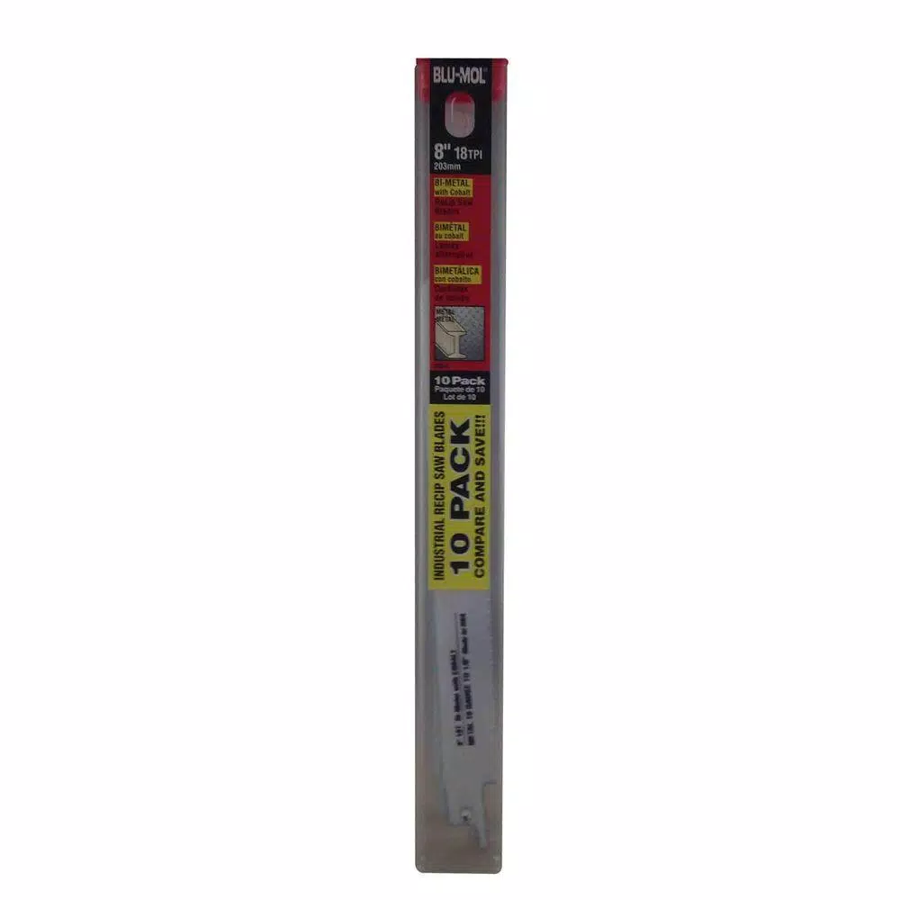 BLU-MOL 8 in. Bi-Metal Reciprocating Saw Blades, 18 TPI for Metal Cutting, 1/2 in. Shank (10-Pack)