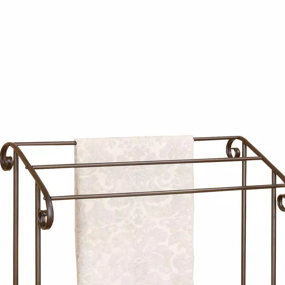 Benjara Modern Freestanding Metal Towel Rack with 3 Chrome Bars - Dark Bronze