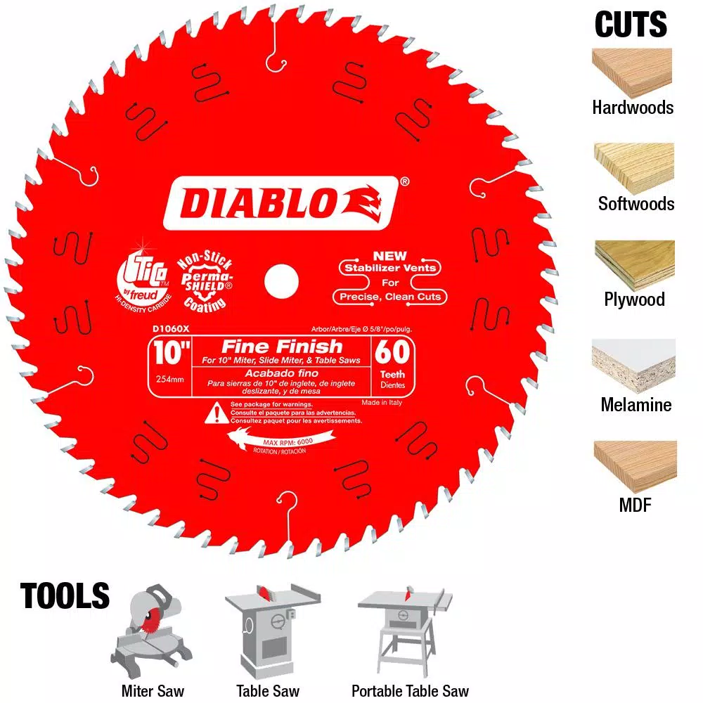 Diablo 10 in. x 60-Teeth Fine Finish Carbide Circular Saw Blade