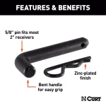 CURT 5/8 in. Hitch Pin for 2 in. Receiver, Black Zinc Finish thumbnail 2