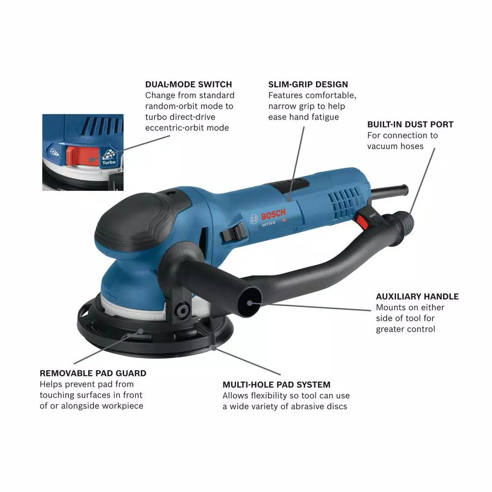 Bosch GET75-6 6 in. Dual-Mode Random Orbit Sander with Turbo Mode