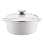 Berndes Vario Click Pearl 1.25 Qt. Round Cast Aluminum Ceramic Nonstick Dutch Oven with Glass Lid, White thumbnail 1