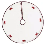 VHC Brands 48 in. Seasons Greetings Red Traditional Christmas Tree Skirt with Cardinal and Winterberry Design thumbnail 1