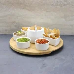 Elama Signature Collection 8-Piece Stoneware Appetizer Serving Set with Bamboo Lazy Susan Tray thumbnail 3