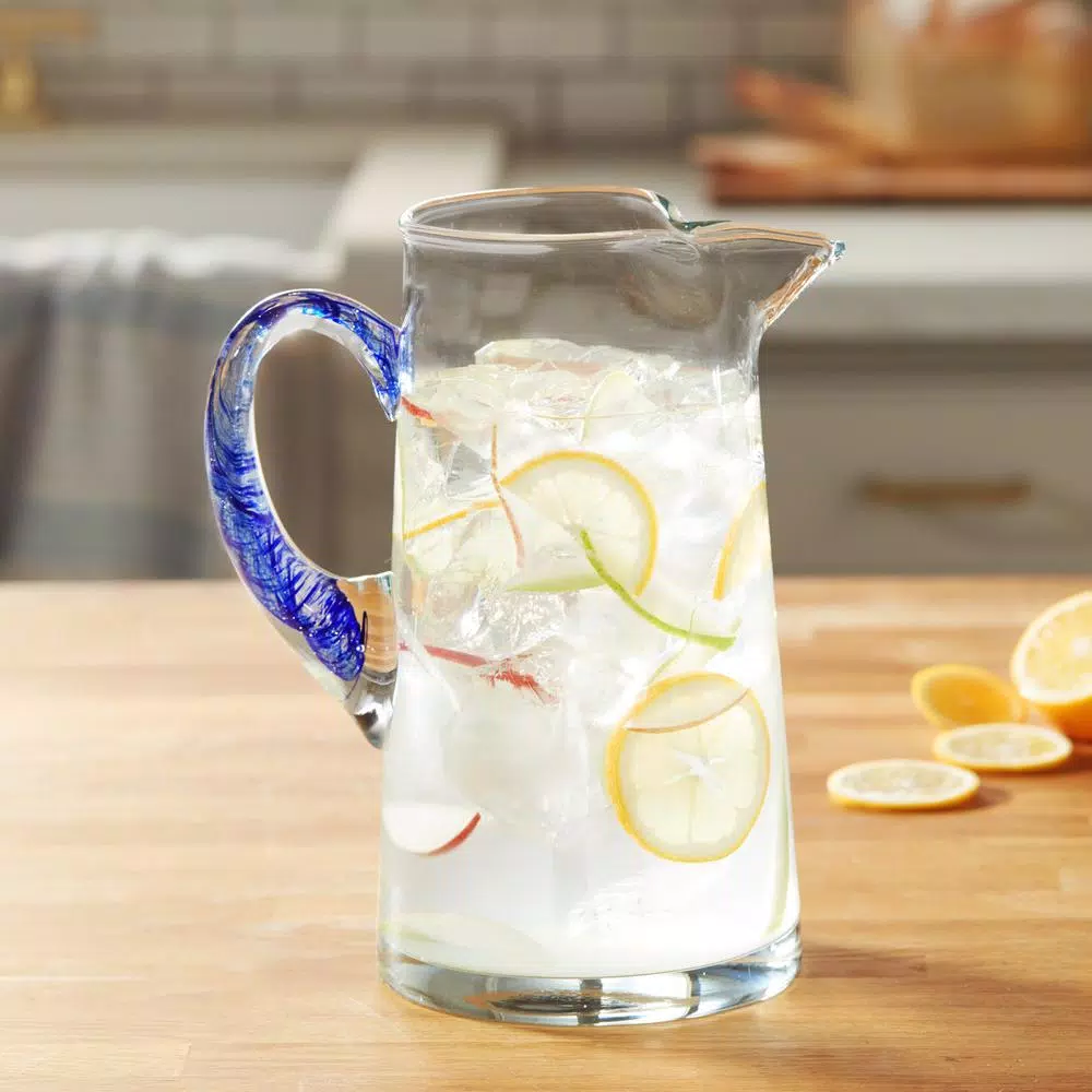 Libbey Cabos Blue-Handled Glass Pitcher, 90 oz