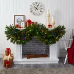 Nearly Natural 6 ft. Pre-Lit Christmas Pine Extra Wide Artificial Garland with 100 Multi-Colored LED Lights thumbnail 5