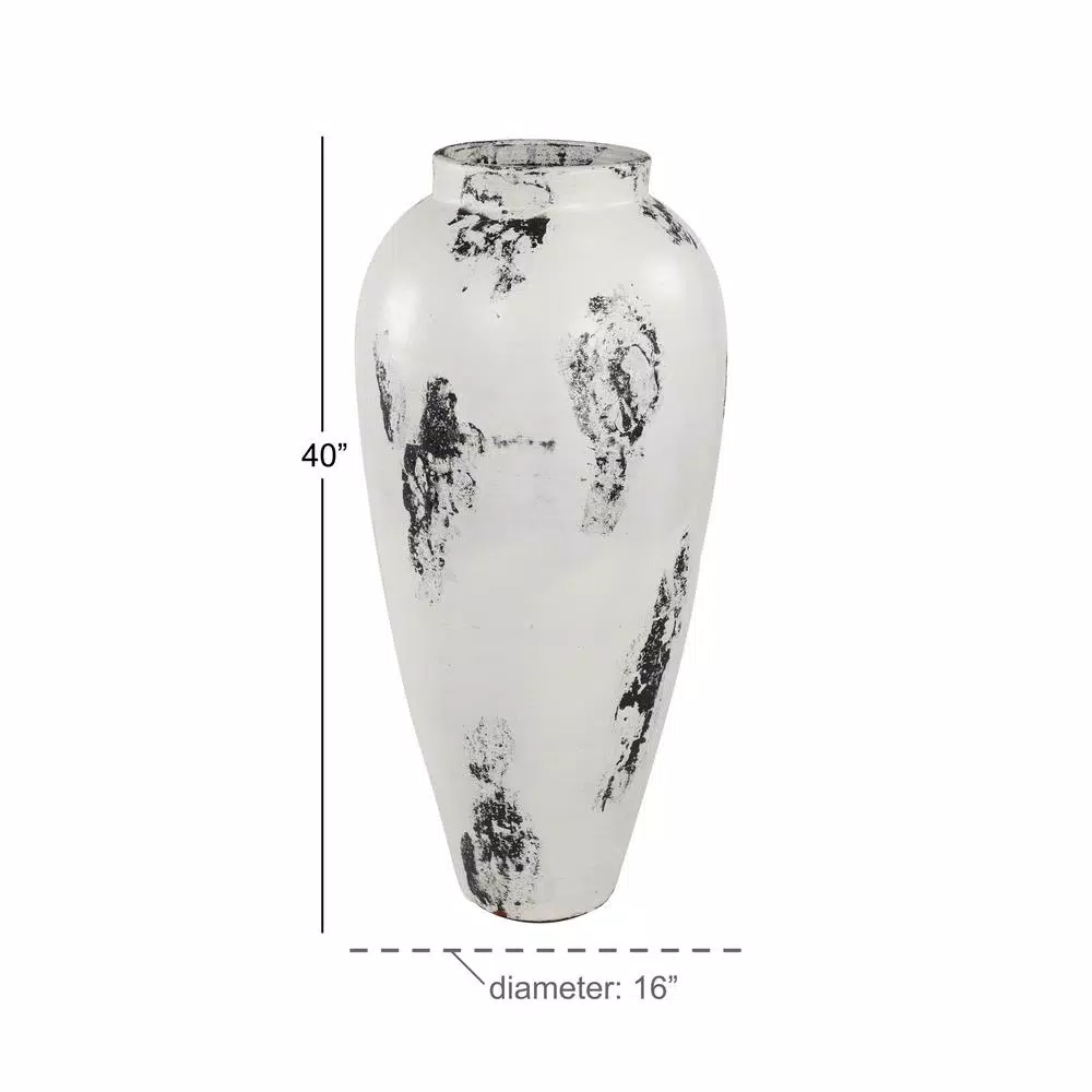 LITTON LANE Black and White Stoneware Floor Vase - 40 Inch Textured Decorative Ceramic Vase
