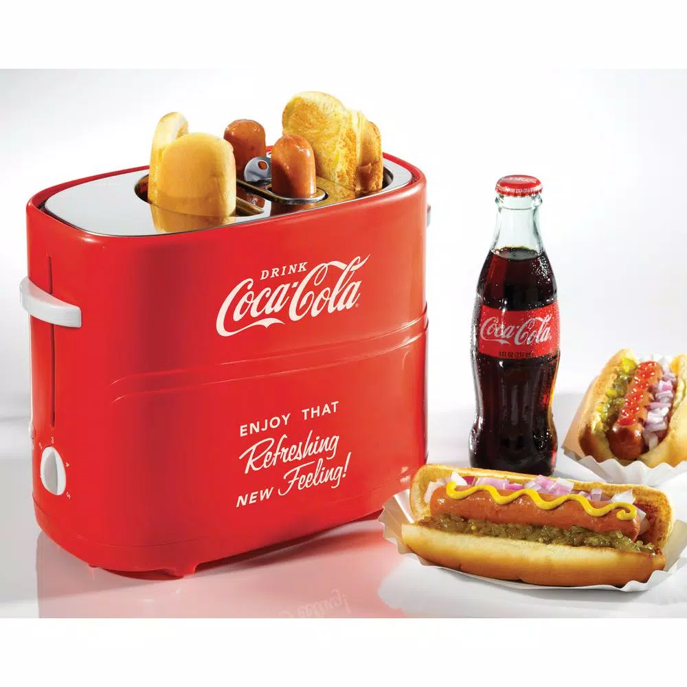 Nostalgia Coca-Cola Retro 2-Slice Hot Dog and Bun Toaster with Crumb Tray