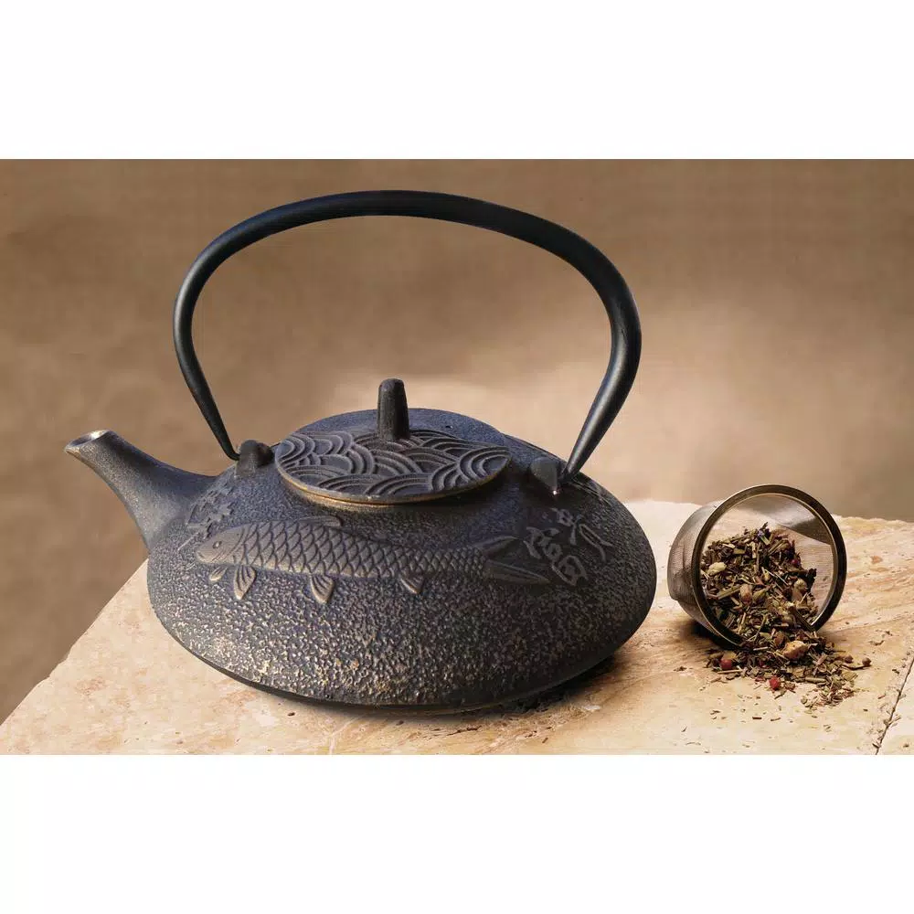 Old Dutch Unity Koi Cast Iron Tetsubin Teapot, Black and Copper, 4.75-Cup Capacity