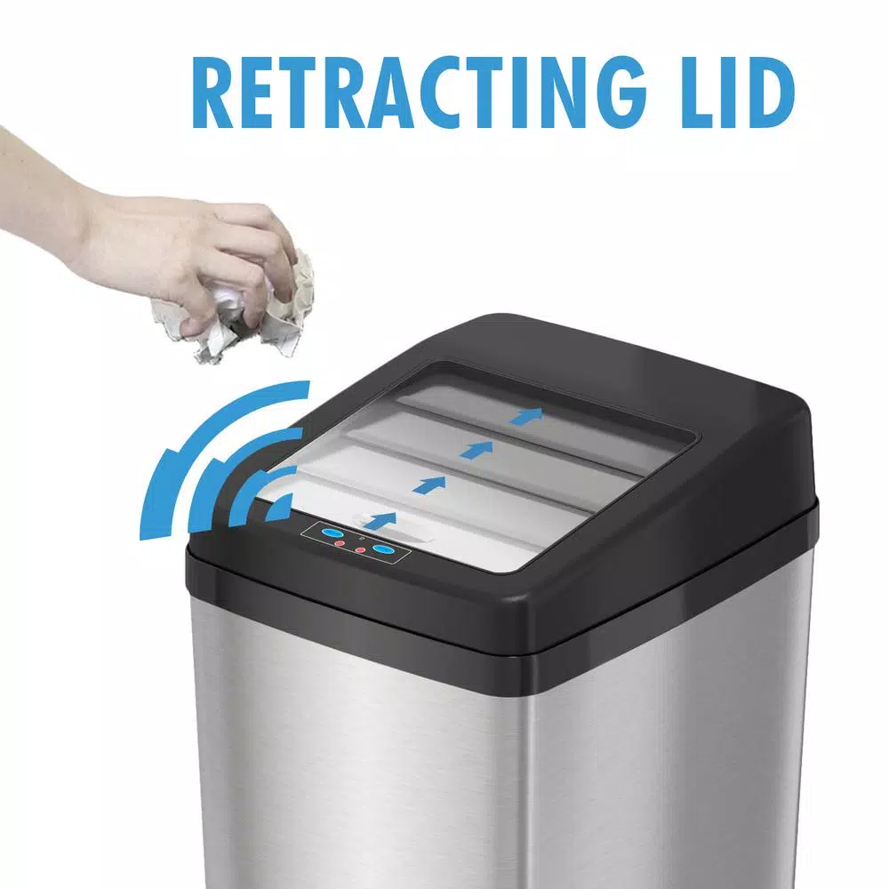 iTouchless 14 Gal. Stainless Steel Motion Sensing Touchless Trash Can with Space-Saving Sliding Lid