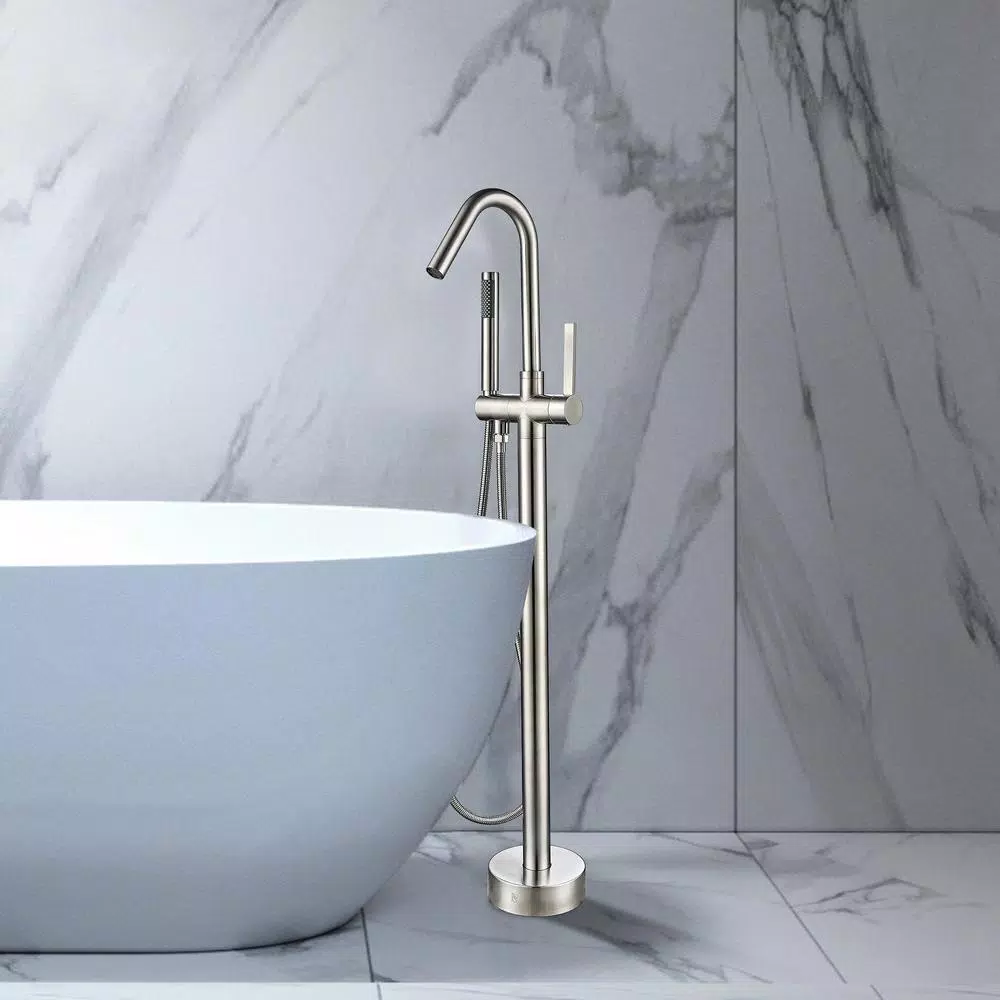 Vanity Art 40 in. Freestanding Single-Handle Claw Foot Tub Faucet with Hand Shower, Brushed Nickel