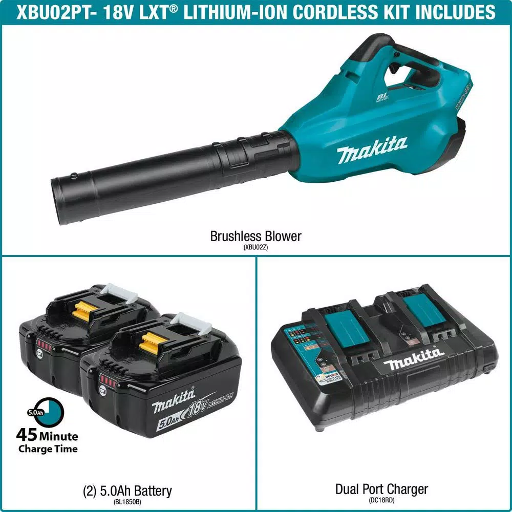 Makita 36V (18V x2) LXT Brushless Cordless Blower Kit with (2) 5.0Ah Batteries and Charger