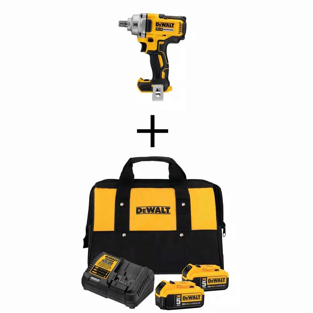 DEWALT 20V MAX XR 1/2 in. Mid-Range Brushless Cordless Impact Wrench Kit with (2) 5.0 Ah Batteries & Charger