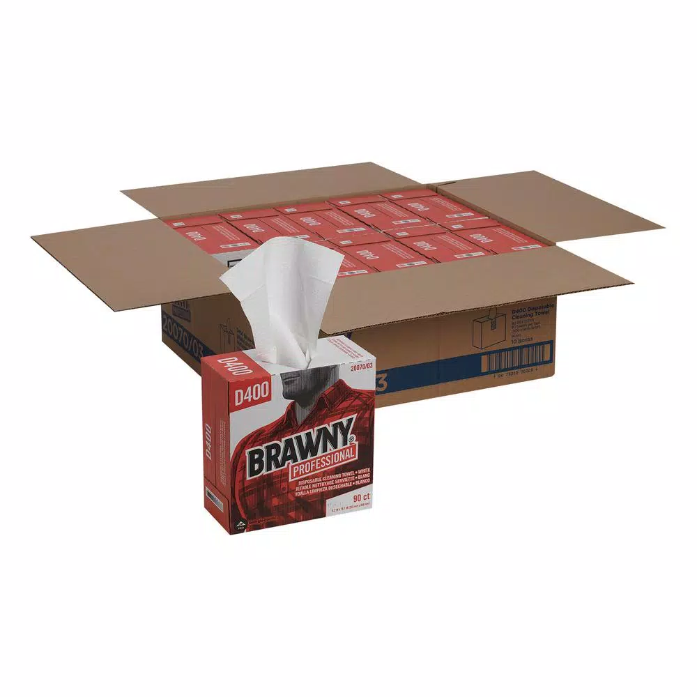 Georgia-Pacific D400 White Disposable Cleaning Wipes, Double Crepe, 90-Count Tall Box