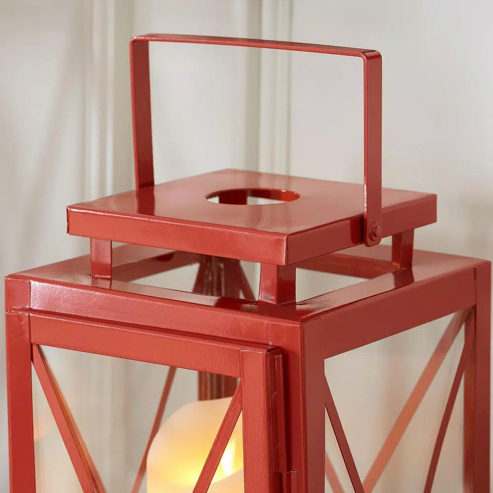Home Decorators Collection Chili Red Metal & Glass Lanterns, Set of 2