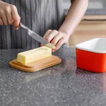 Sweese Large Porcelain Butter Dish with Beech Wood Lid, Orange thumbnail 3