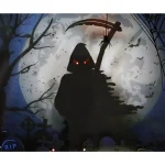 Haunted Hill Farm 18 in. Animated Grim Reaper Shadowbox with Spooky Music and LED Lights thumbnail 4